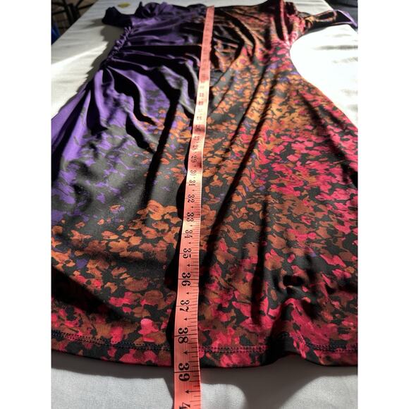 Jones New York Dress Women 16 stretch ruched plum russet berry gold flattering - Picture 14 of 16